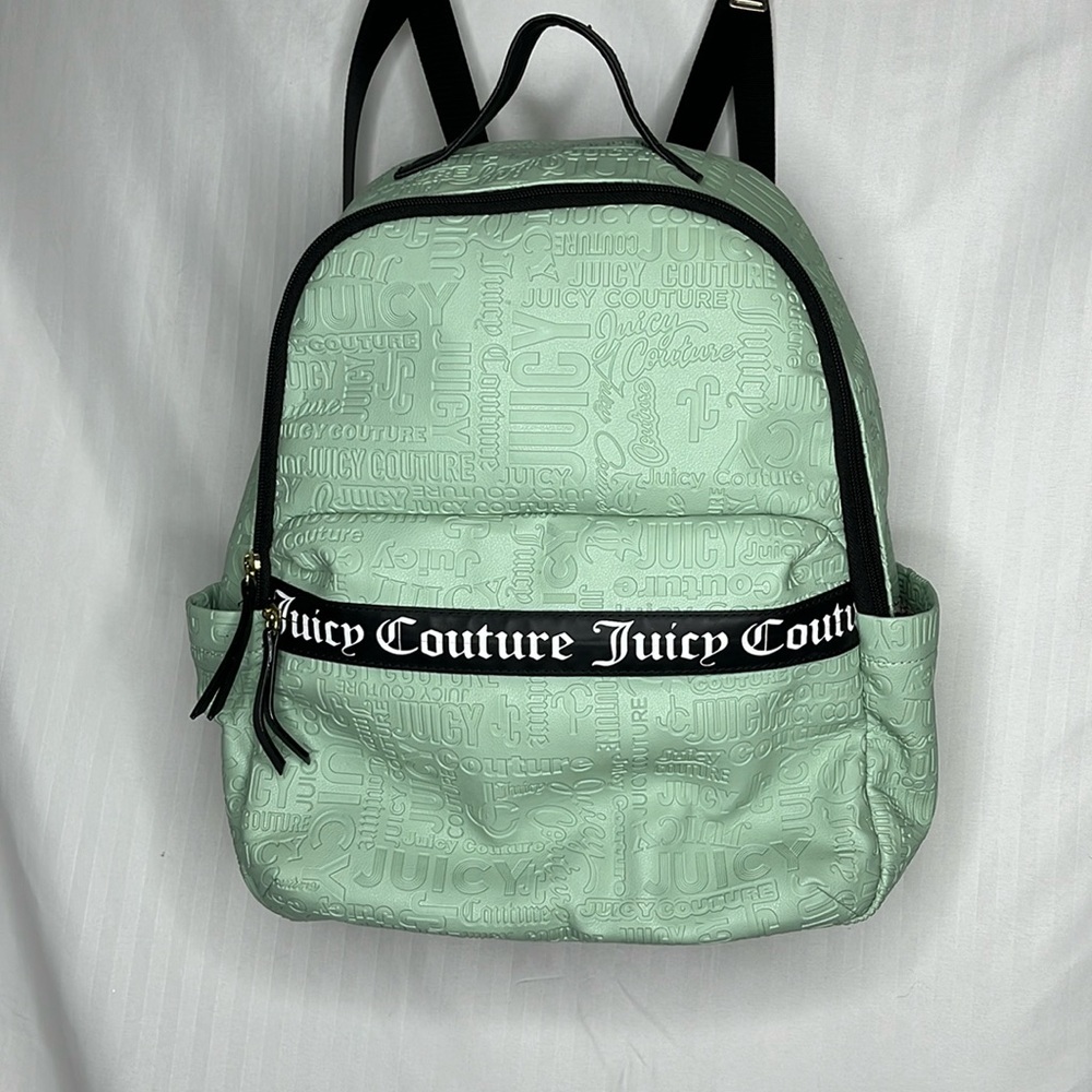 Juicy Couture Mint Green Embossed Logo Backpack with Black Trim
